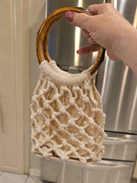 Old Navy Handbags - OLD NAVY VINTAGE Macrame Net Bag with Amber Resin Ring Handles - Cream